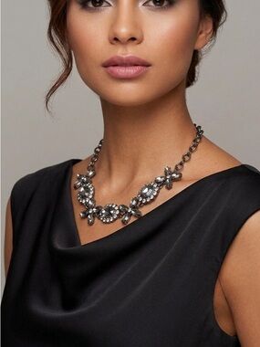 Statement Gunmetal Crystal Bib Necklace - Women Jewelry